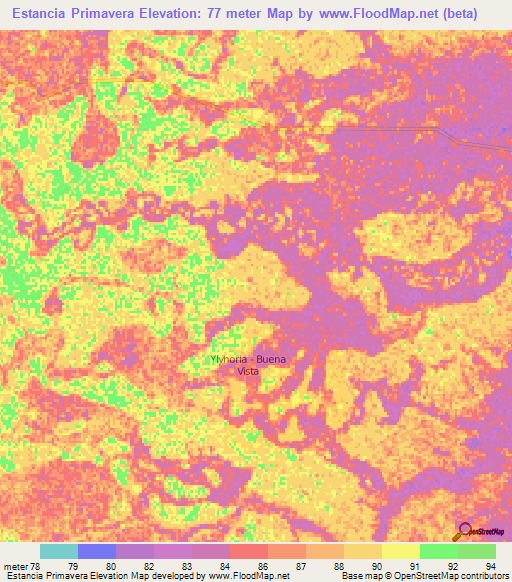 Estancia Primavera,Paraguay Elevation Map