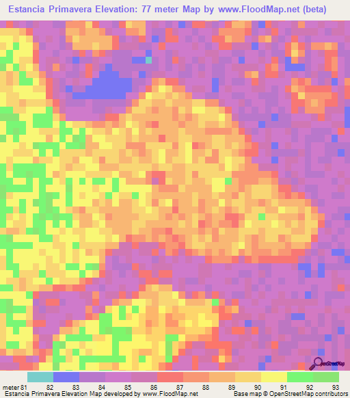Estancia Primavera,Paraguay Elevation Map