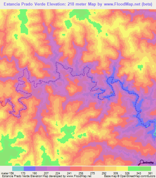 Estancia Prado Verde,Paraguay Elevation Map