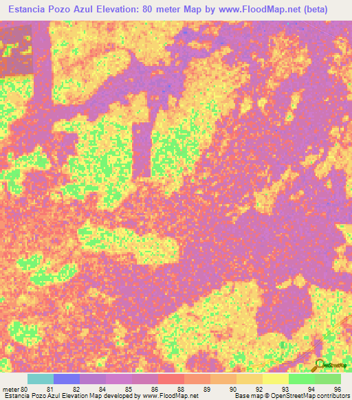 Estancia Pozo Azul,Paraguay Elevation Map
