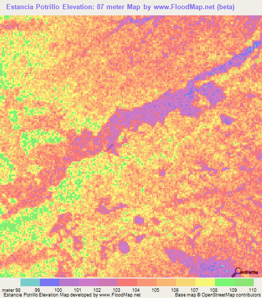 Estancia Potrillo,Paraguay Elevation Map
