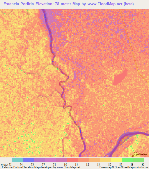 Estancia Porfiria,Paraguay Elevation Map
