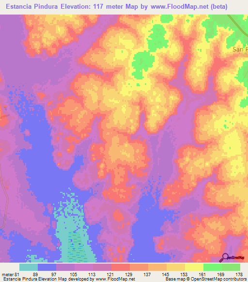 Estancia Pindura,Paraguay Elevation Map