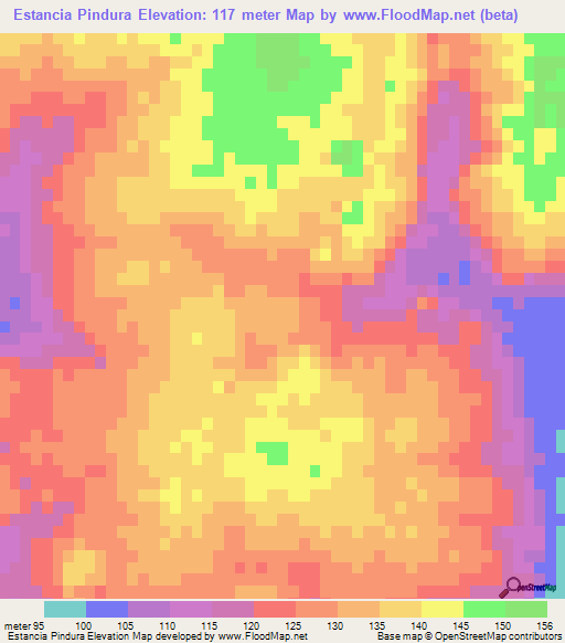Estancia Pindura,Paraguay Elevation Map