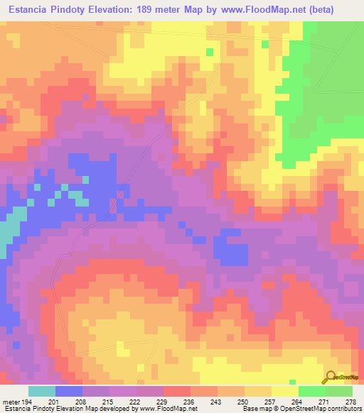 Estancia Pindoty,Paraguay Elevation Map