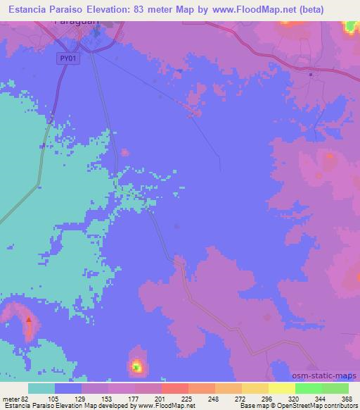 Estancia Paraiso,Paraguay Elevation Map