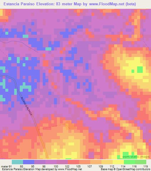 Estancia Paraiso,Paraguay Elevation Map