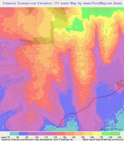 Estancia Ocampo-cue,Paraguay Elevation Map