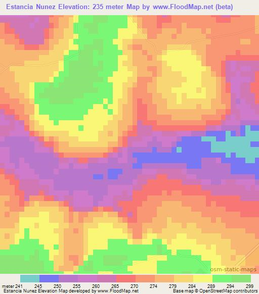 Estancia Nunez,Paraguay Elevation Map