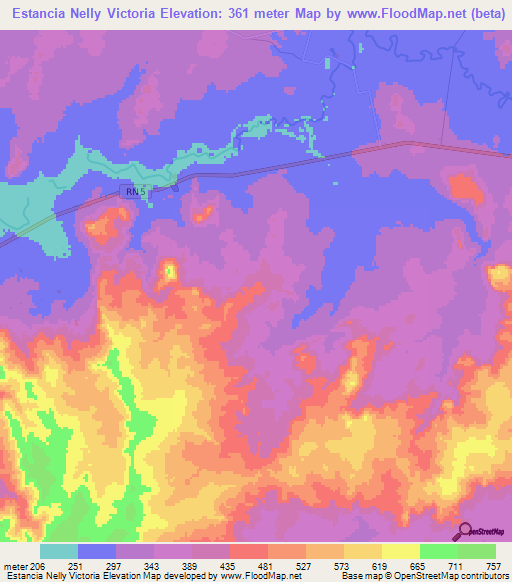 Estancia Nelly Victoria,Paraguay Elevation Map