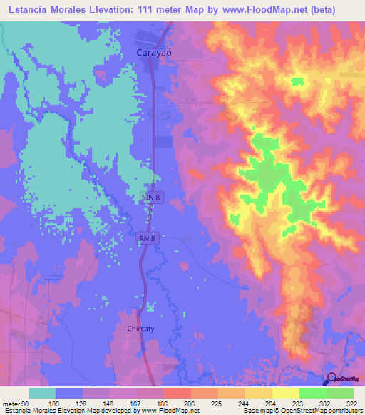 Estancia Morales,Paraguay Elevation Map