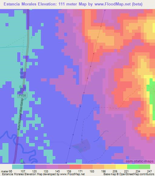 Estancia Morales,Paraguay Elevation Map