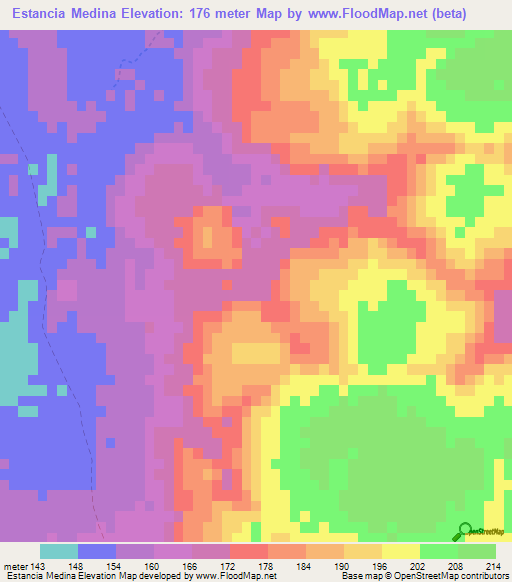 Estancia Medina,Paraguay Elevation Map