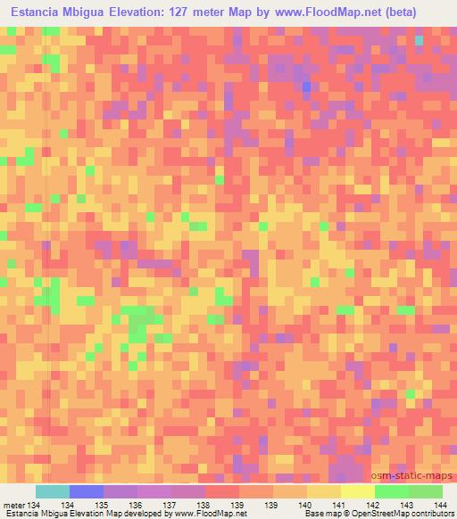 Estancia Mbigua,Paraguay Elevation Map