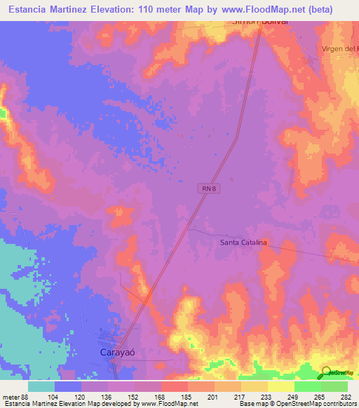 Estancia Martinez,Paraguay Elevation Map