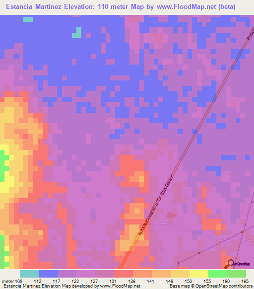 Estancia Martinez,Paraguay Elevation Map