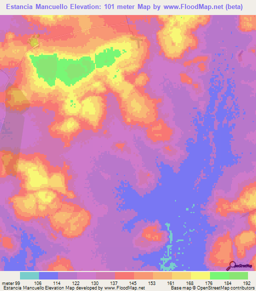 Estancia Mancuello,Paraguay Elevation Map