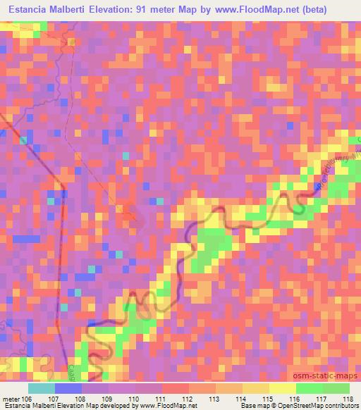 Estancia Malberti,Paraguay Elevation Map