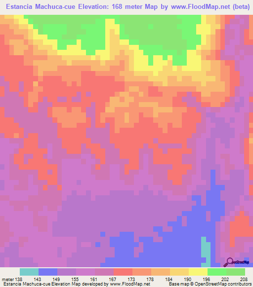 Estancia Machuca-cue,Paraguay Elevation Map