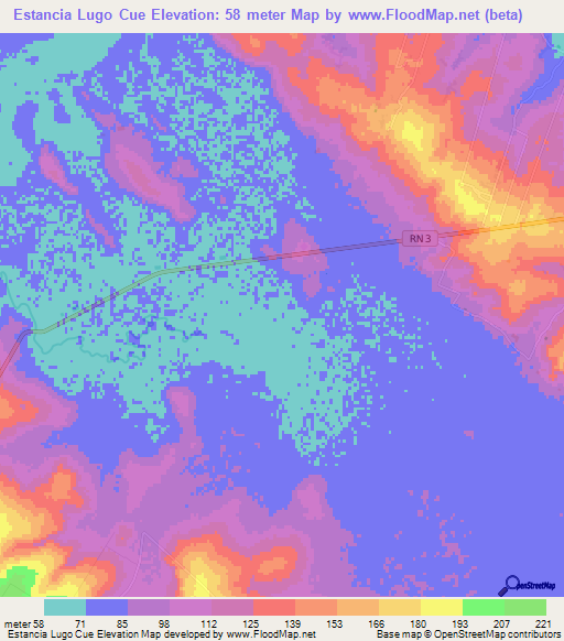 Estancia Lugo Cue,Paraguay Elevation Map