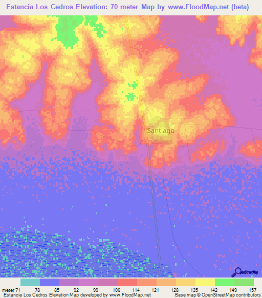 Estancia Los Cedros,Paraguay Elevation Map