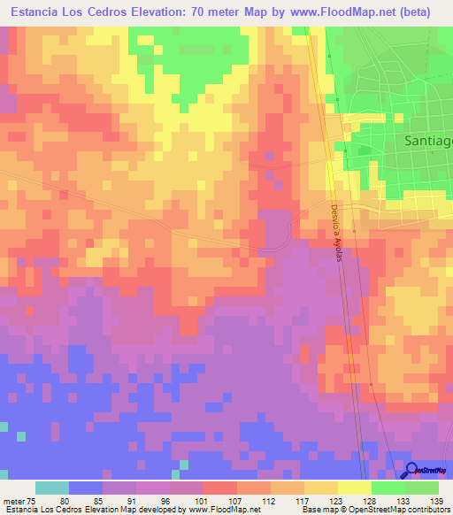 Estancia Los Cedros,Paraguay Elevation Map