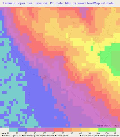 Estancia Lopez Cue,Paraguay Elevation Map