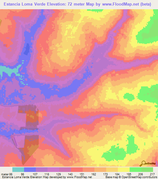 Estancia Loma Verde,Paraguay Elevation Map