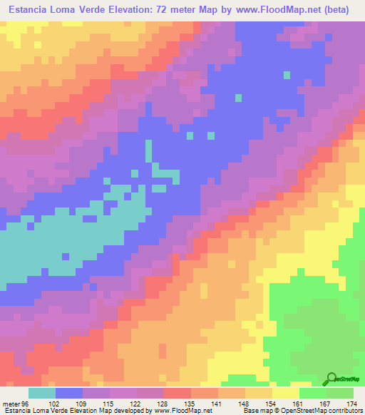 Estancia Loma Verde,Paraguay Elevation Map