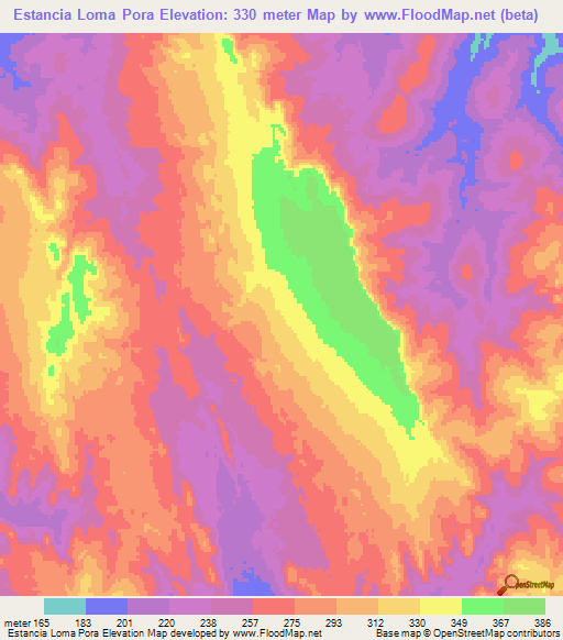 Estancia Loma Pora,Paraguay Elevation Map