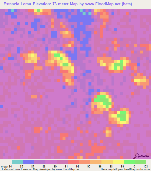 Estancia Loma,Paraguay Elevation Map