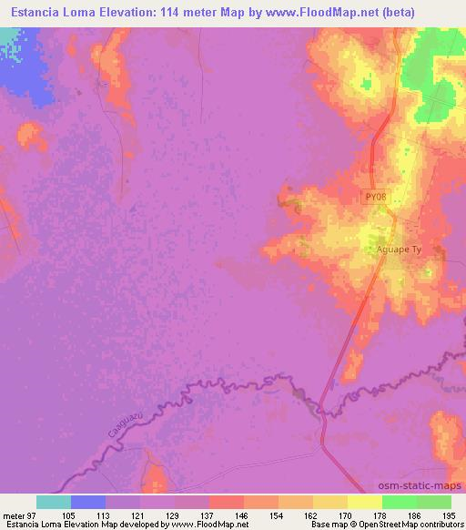 Estancia Loma,Paraguay Elevation Map