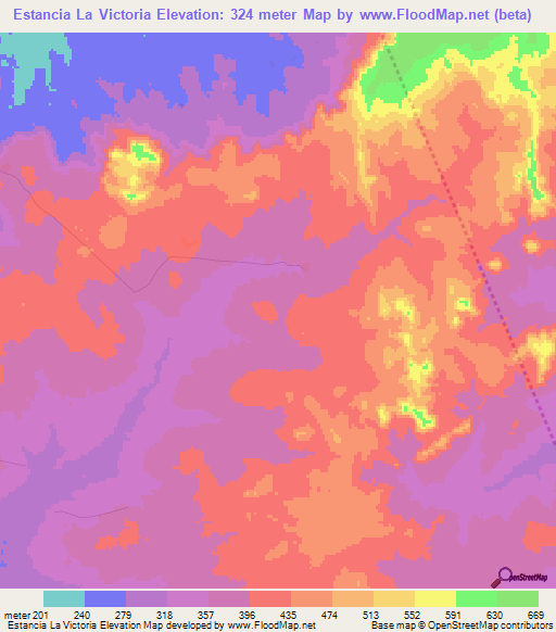 Estancia La Victoria,Paraguay Elevation Map