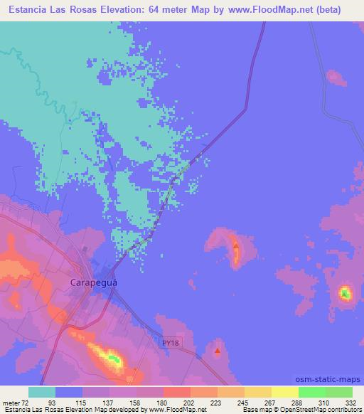 Estancia Las Rosas,Paraguay Elevation Map