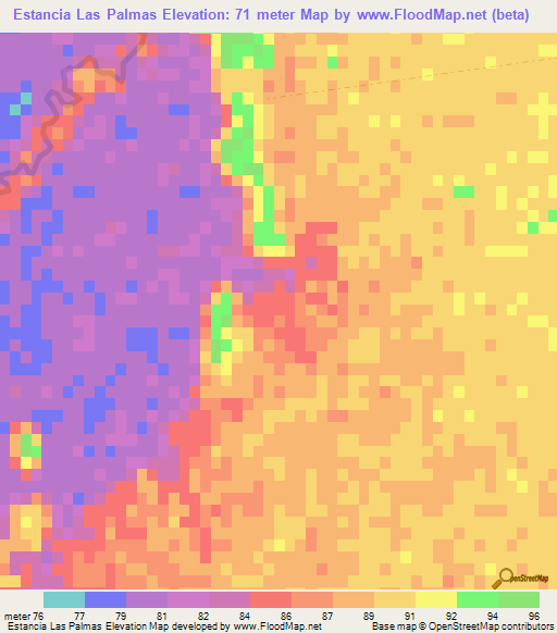 Estancia Las Palmas,Paraguay Elevation Map