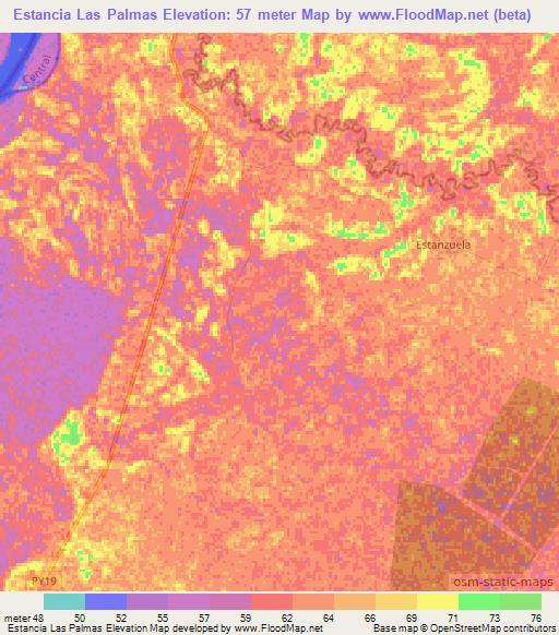 Estancia Las Palmas,Paraguay Elevation Map
