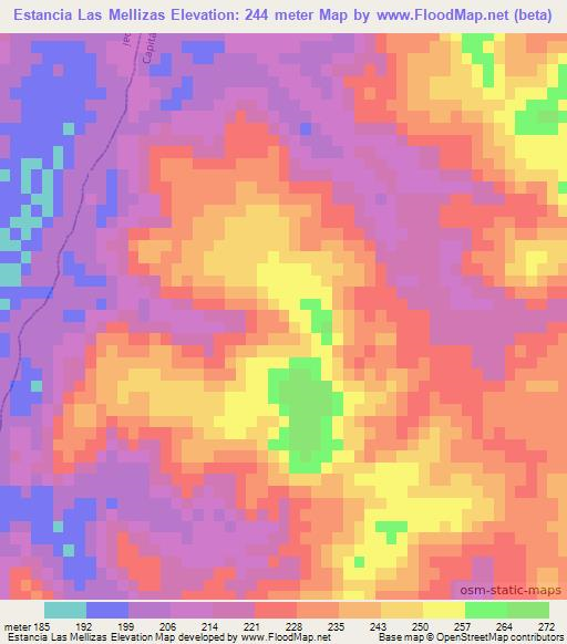 Estancia Las Mellizas,Paraguay Elevation Map