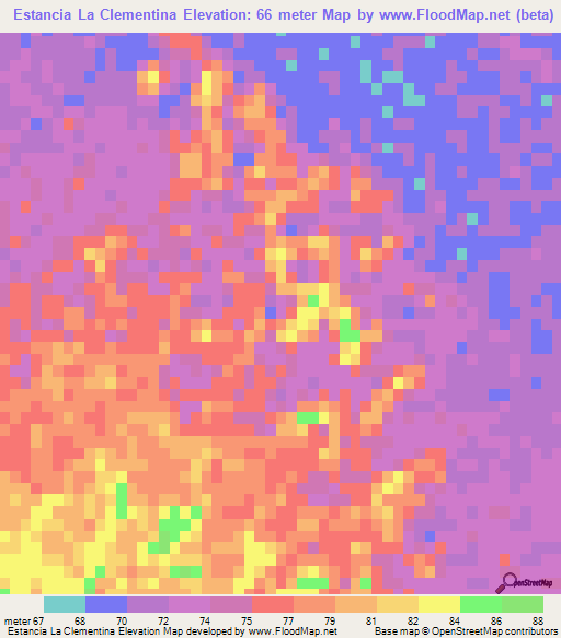 Estancia La Clementina,Paraguay Elevation Map