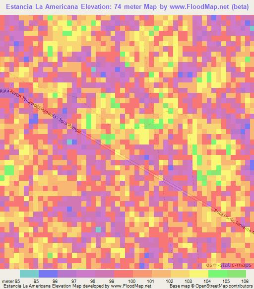 Estancia La Americana,Paraguay Elevation Map