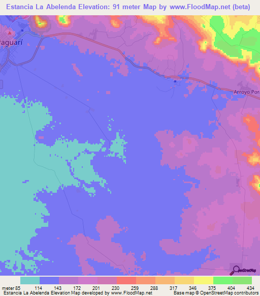 Estancia La Abelenda,Paraguay Elevation Map
