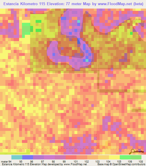Estancia Kilometro 115,Paraguay Elevation Map