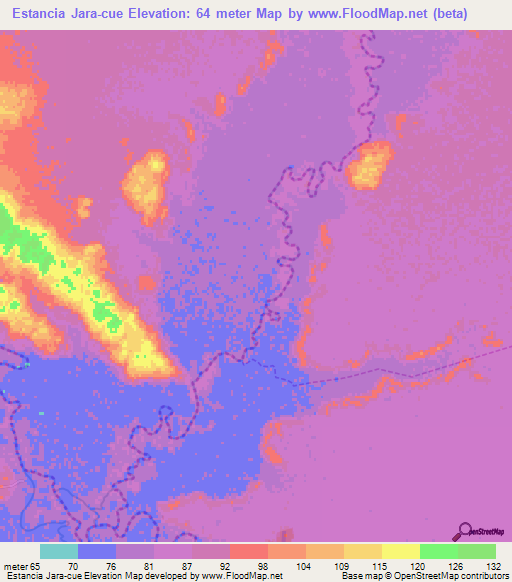 Estancia Jara-cue,Paraguay Elevation Map
