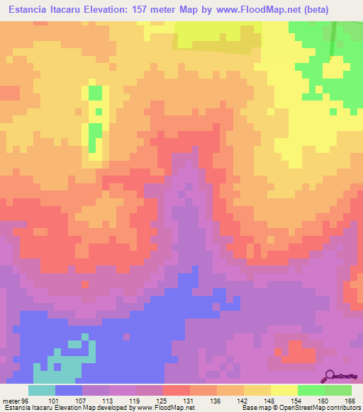 Estancia Itacaru,Paraguay Elevation Map