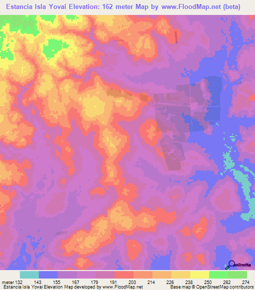 Estancia Isla Yovai,Paraguay Elevation Map