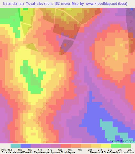 Estancia Isla Yovai,Paraguay Elevation Map