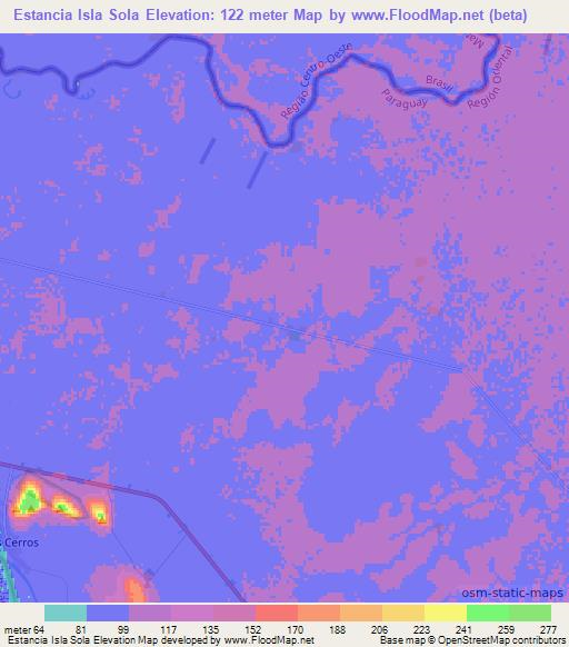 Estancia Isla Sola,Paraguay Elevation Map