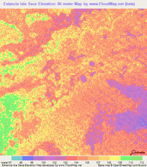 Estancia Isla Saca,Paraguay Elevation Map