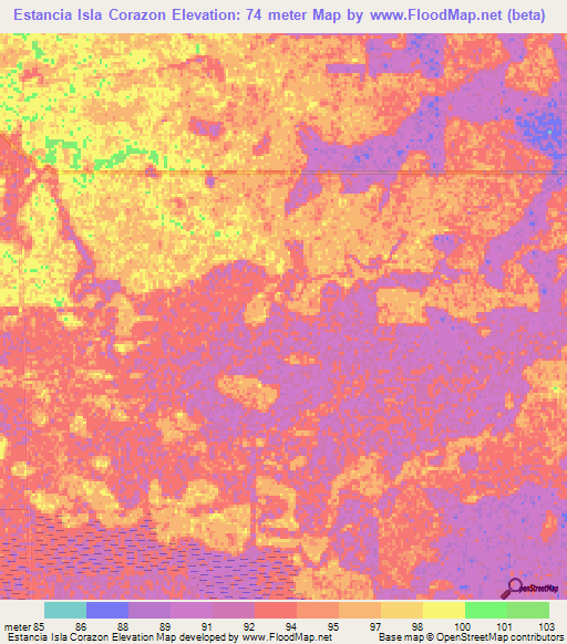 Estancia Isla Corazon,Paraguay Elevation Map