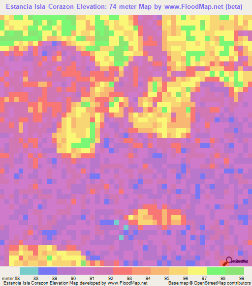 Estancia Isla Corazon,Paraguay Elevation Map