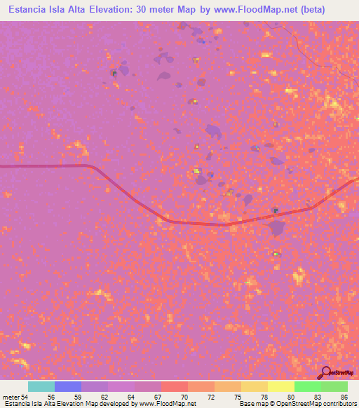 Estancia Isla Alta,Paraguay Elevation Map